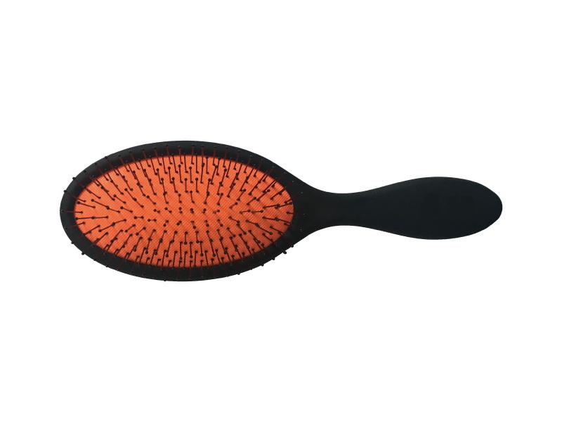 Black rubberized plastic hair brush